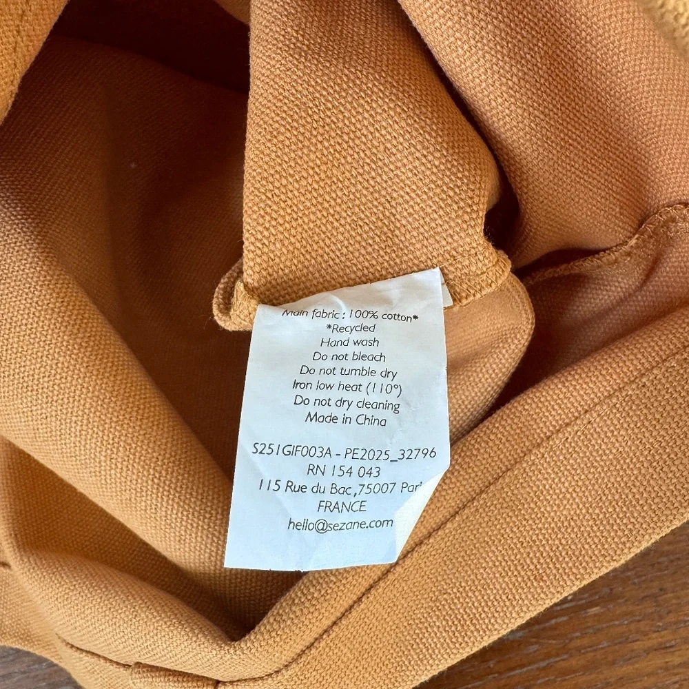 new Sezane Brooklyn Mon Amour gold ochre tan cotton canvas tote limited edition
